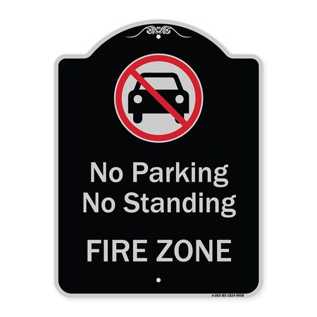 Signmission Designer Series-No Parking Or Standing Fire Zone With Graphic, 24" x 18", BS-1824-9958 A-DES-BS-1824-9958